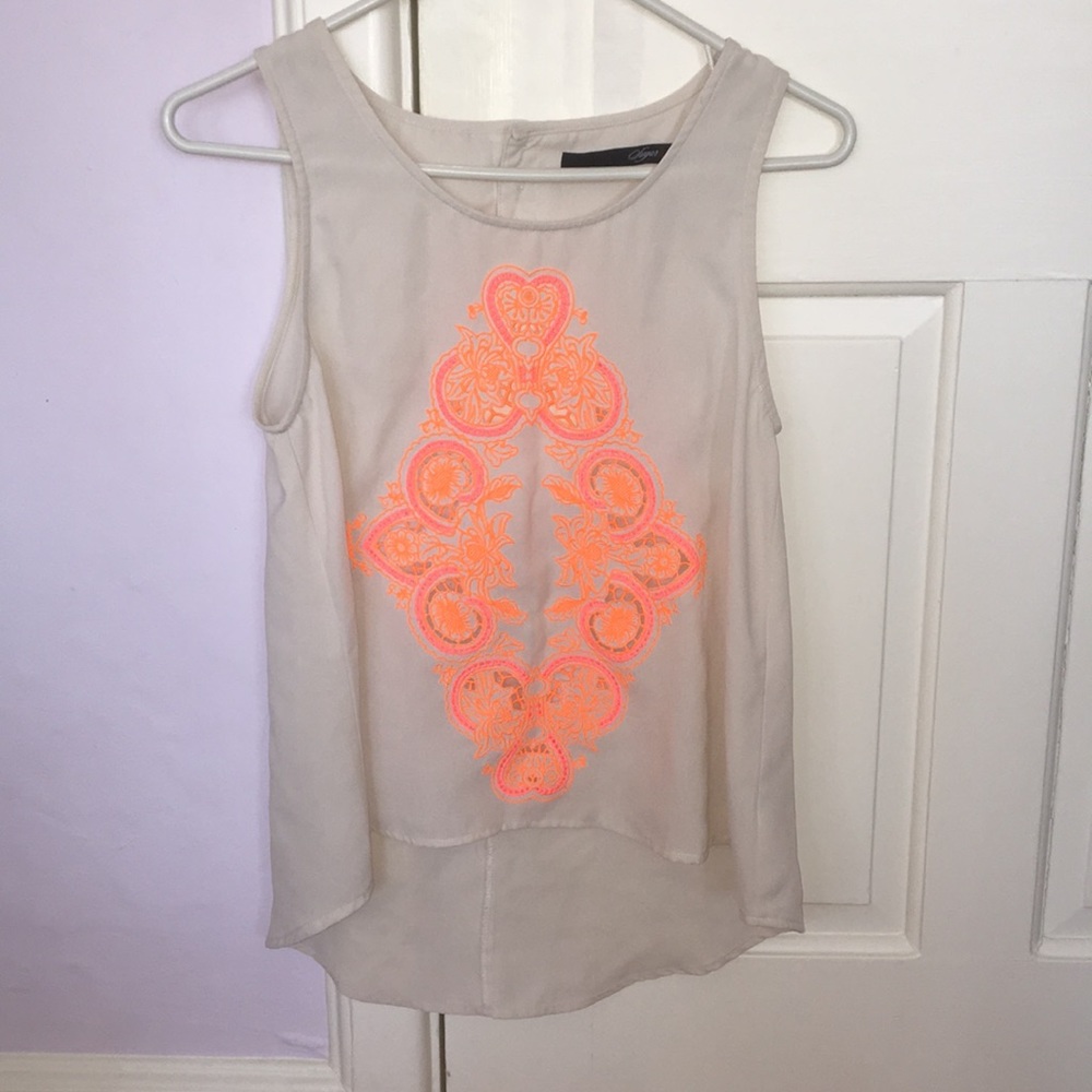 Cream tank top with neon lace detail